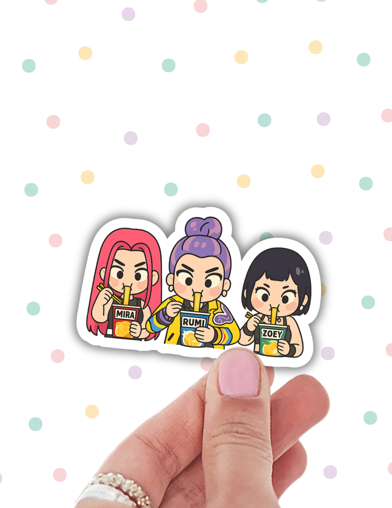 K Pop Demon Hunters -Huntrix & Noodles - Laptop Sticker